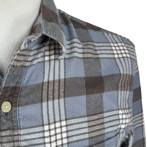 J.Crew Flannel Shirt Mens Medium Gray Blue Plaid Long Sleeve Button Up Cotton - Picture 3 of 10